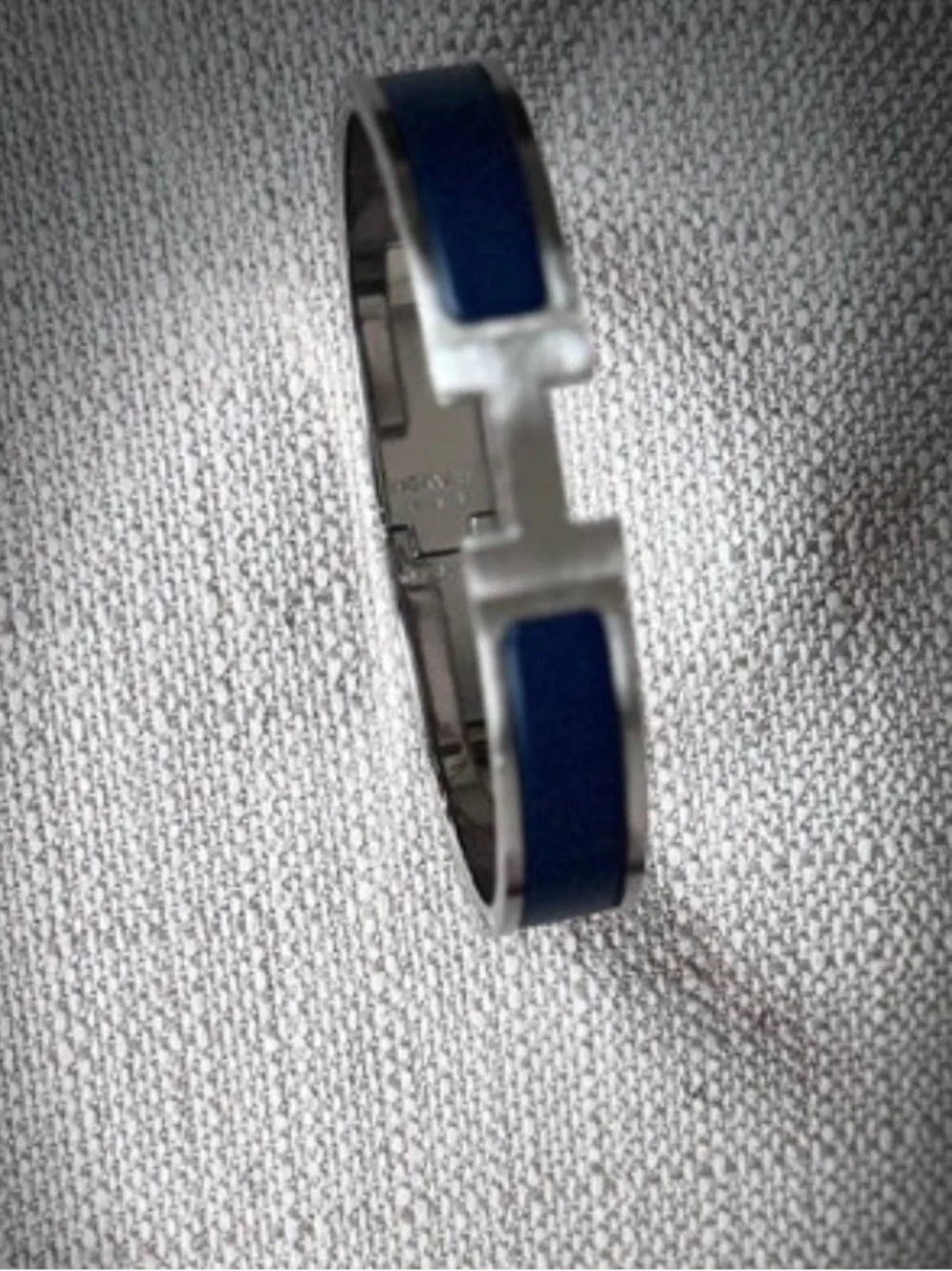 Hermes Silver Tone Men's Bracelet with Blue Enamel